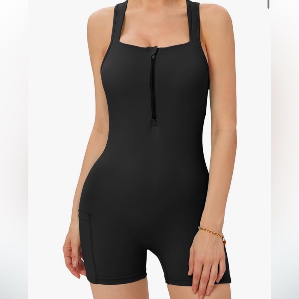One Piece Short Workout Bodysuit - Sexy Square Neck Onesie